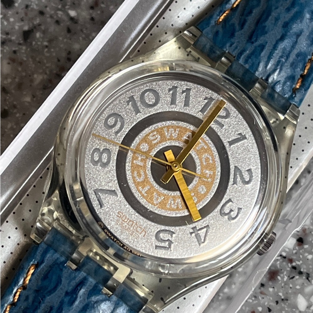 Swatch 1992 Delave stylish watch with Blue Leather Strap